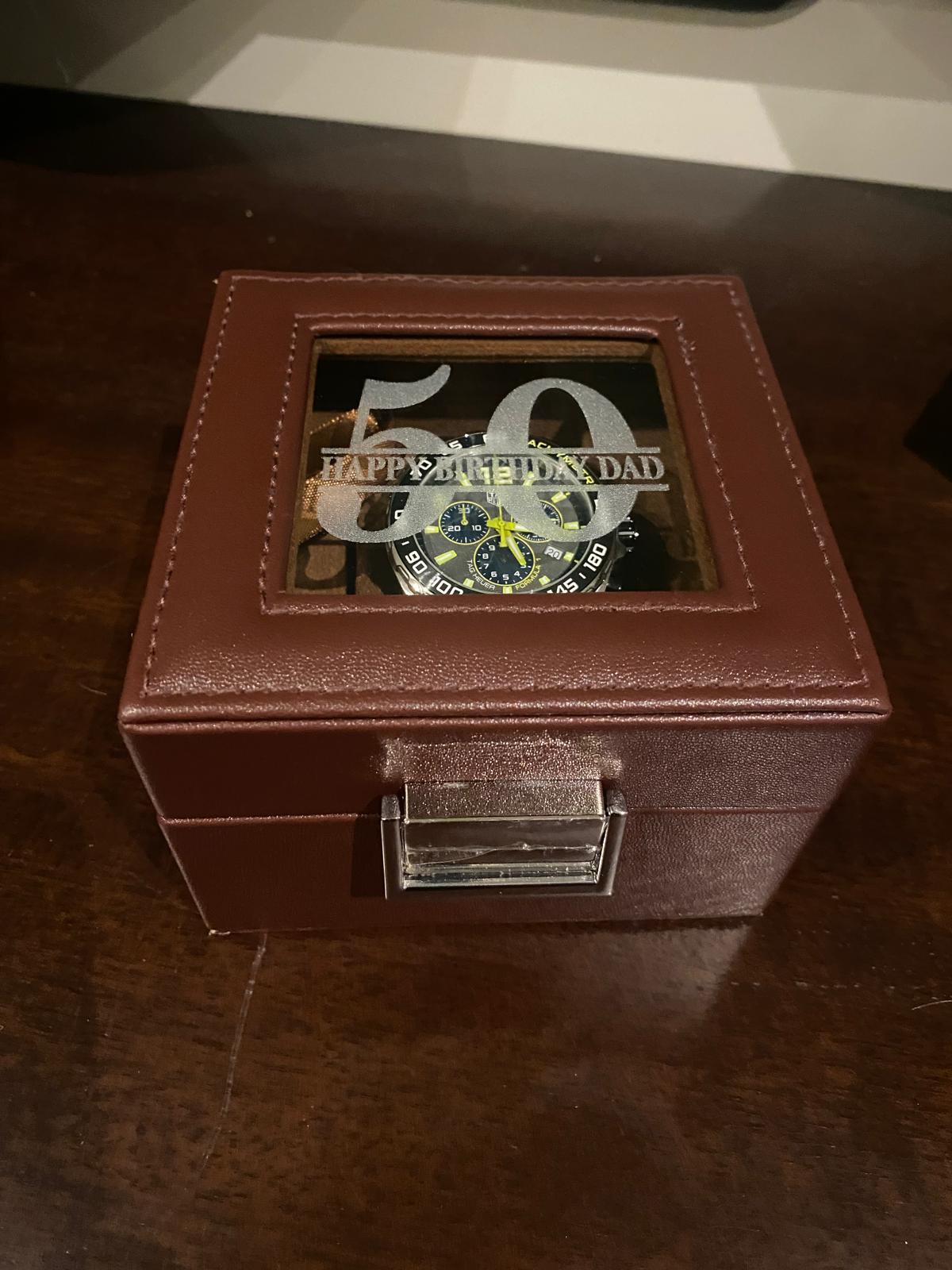 Personalised Leather Watch Gift Box - 1 - Luxury display case with window for birthday or special occasion thumbnail 2