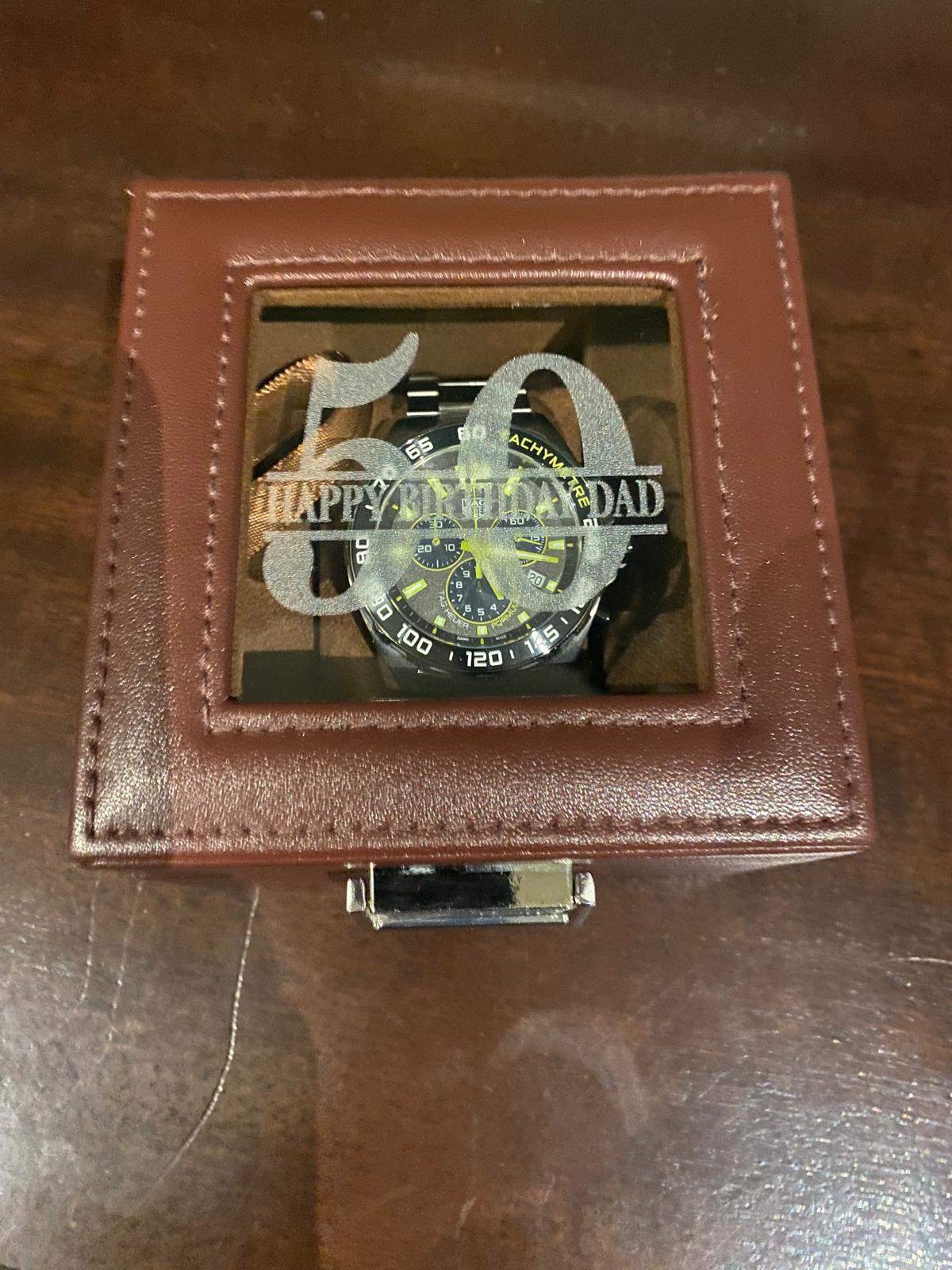 Personalised Leather Watch Gift Box - 1 - Luxury display case with window for birthday or special occasion thumbnail 3