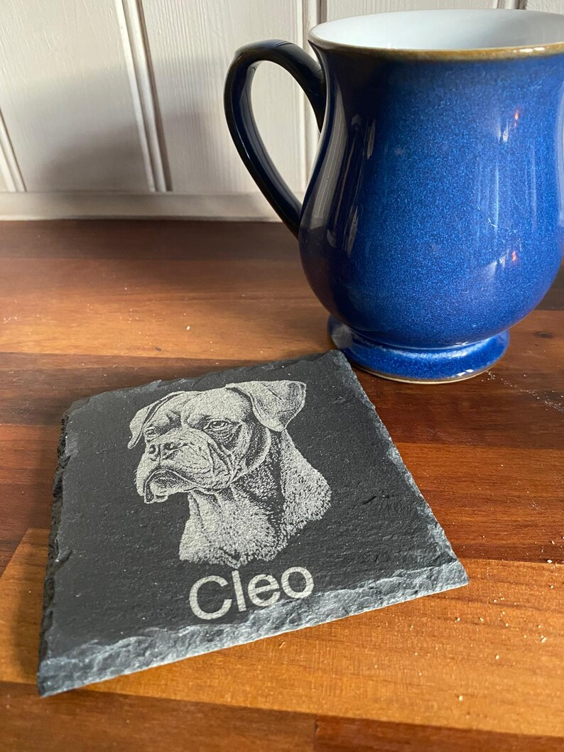 Personalised Slate Pet Portrait Coasters - Square - Custom engraved pet home décor for dog and cat lovers thumbnail 3