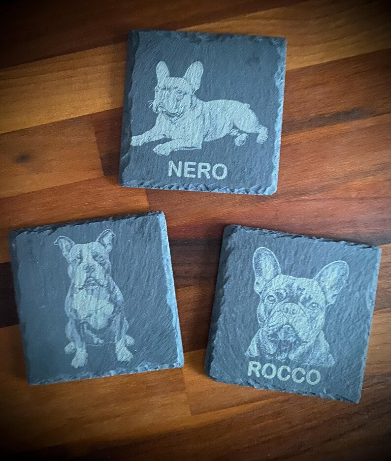 Personalised Slate Pet Portrait Coasters - Square - Custom engraved pet home décor for dog and cat lovers thumbnail 4